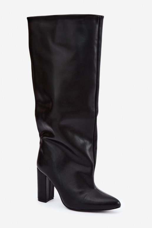Damen kniehohe Stiefel zum Hineinschlüpfen mit Absätzen in schwarz Emeline