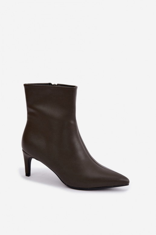 Damen Stiefeletten mit Absätzen aus Kunstleder in Khakifarbe Celisse