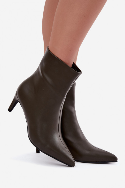 Damen Stiefeletten mit Absätzen aus Kunstleder in Khakifarbe Celisse