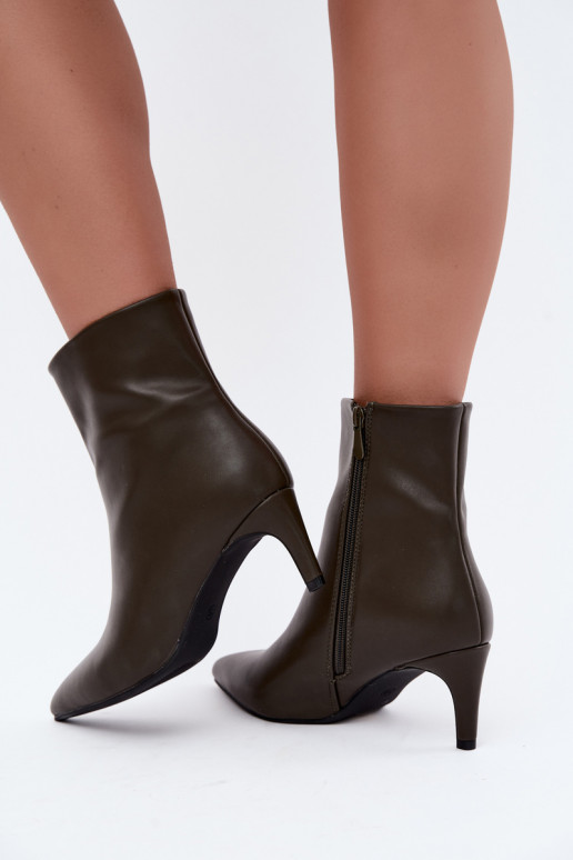 Damen Stiefeletten mit Absätzen aus Kunstleder in Khakifarbe Celisse