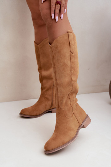 Damen kniehohe Stiefel mit breiten Absätzen in Braun Gilena 2