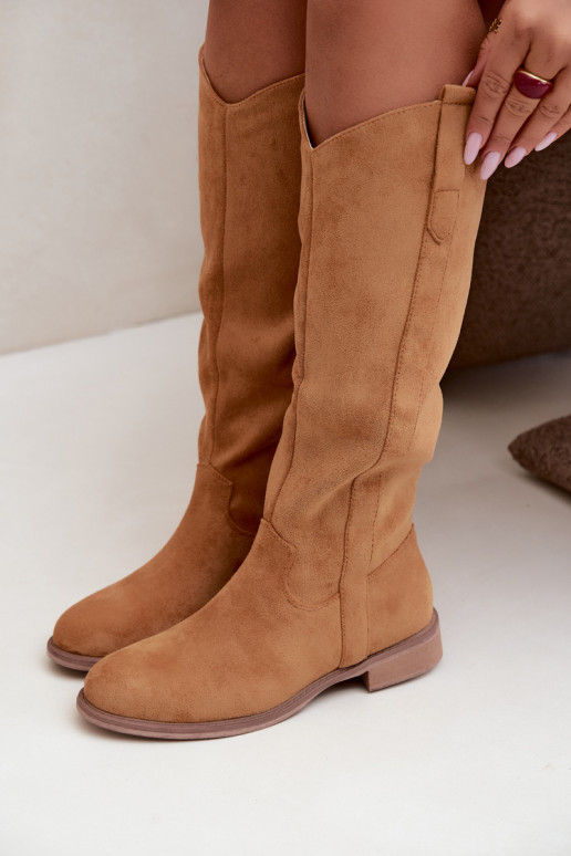 Damen kniehohe Stiefel mit breiten Absätzen in Braun Gilena