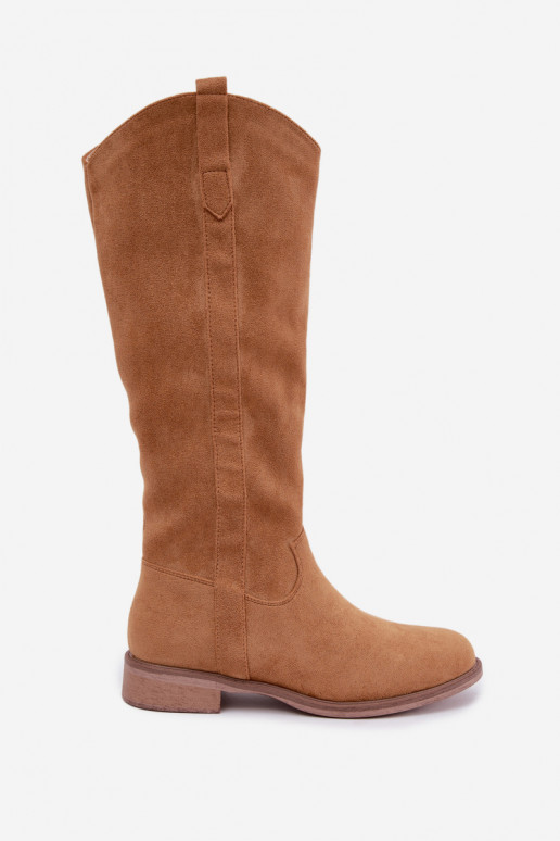 Damen kniehohe Stiefel mit breiten Absätzen in Braun Gilena