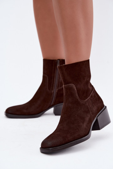Damen Stiefeletten aus Kunstveloursleder mit Absatz in schokoladenfarbener Iveris 2