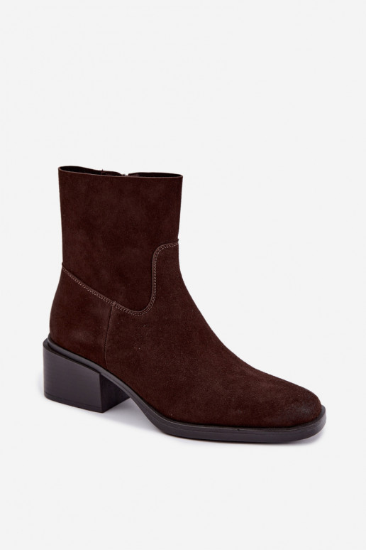 Damen Stiefeletten aus Kunstveloursleder mit Absatz in schokoladenfarbener Iveris