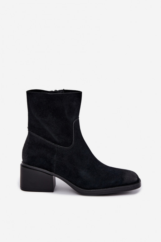 Damen Stiefeletten aus Kunstveloursleder mit Absatz in schwarzer Iveris