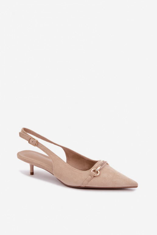Schuhe mit offenem Absatz und niedrigem Absatz in sandfarbener Caylo
