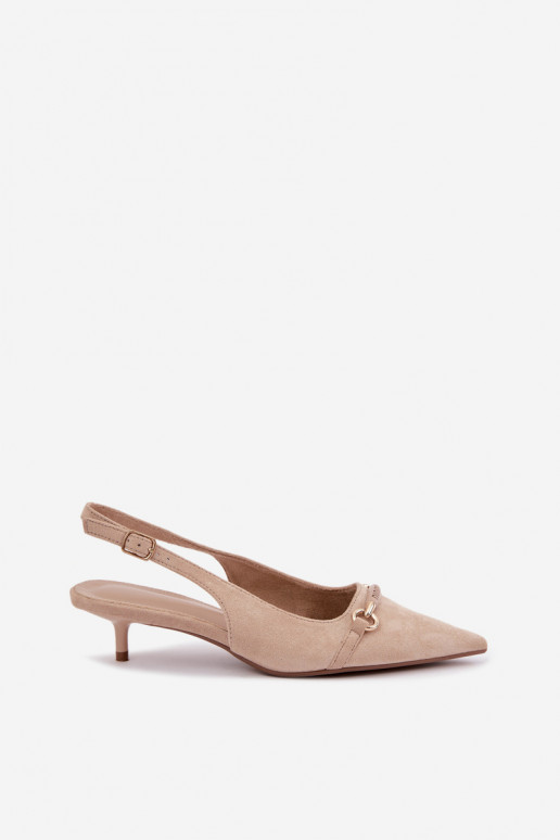 Schuhe mit offenem Absatz und niedrigem Absatz in sandfarbener Caylo
