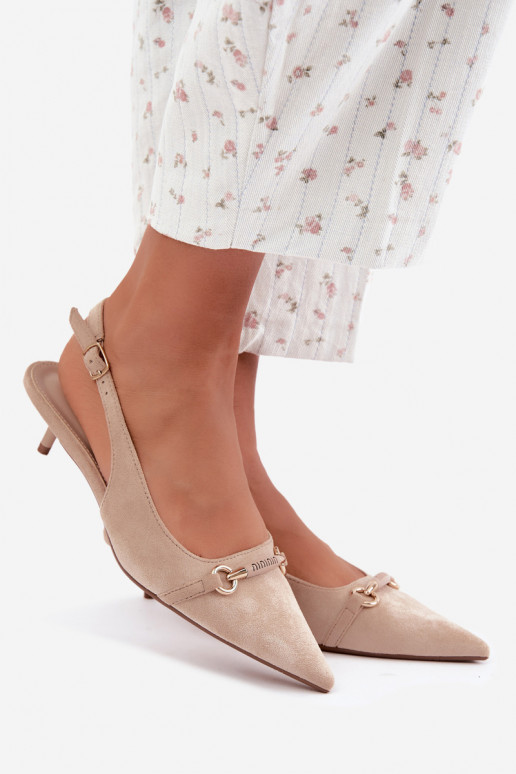 Schuhe mit offenem Absatz und niedrigem Absatz in sandfarbener Caylo