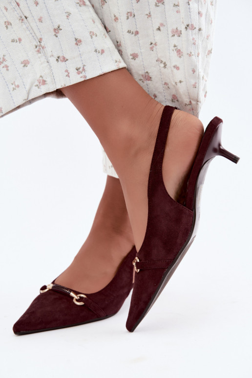 Schuhe mit offenem Absatz und niedrigem Absatz in bordeauxfarbener Caylo