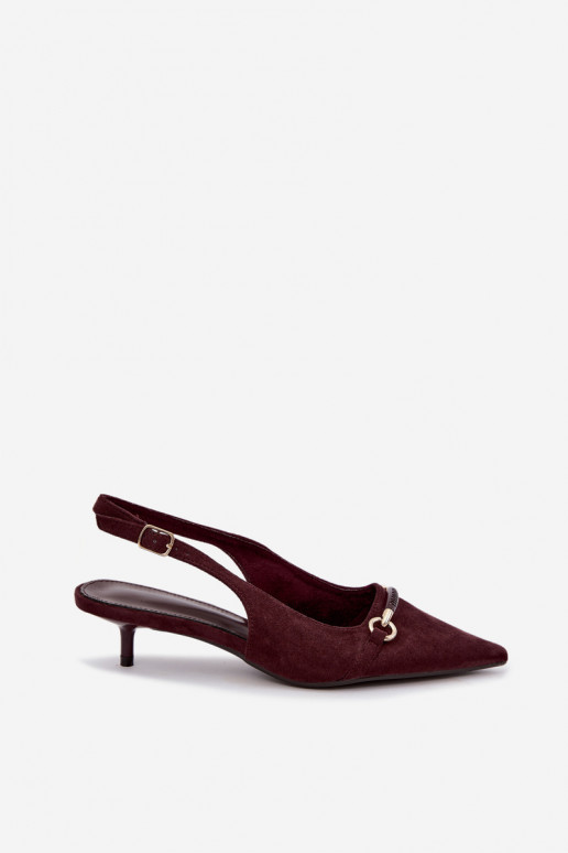 Schuhe mit offenem Absatz und niedrigem Absatz in bordeauxfarbener Caylo