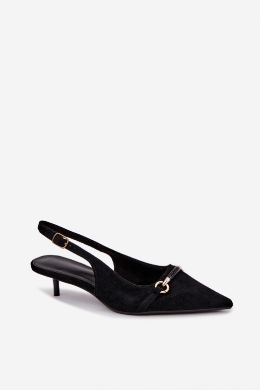 Schuhe mit offenem Absatz und niedrigem Absatz in schwarzer Caylo