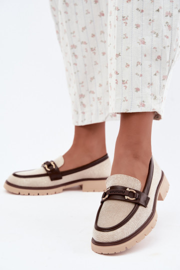 Damenmokassins mit eleganten Details in Sand- und Braunfarbe Brika 2