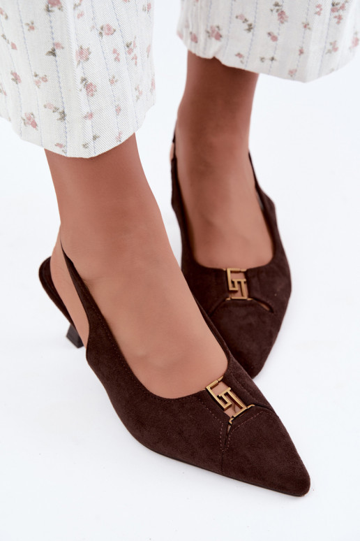 Absatzsandalen mit offenem Absatz und dekorativen Details in Schokoladenfarbe Gilly