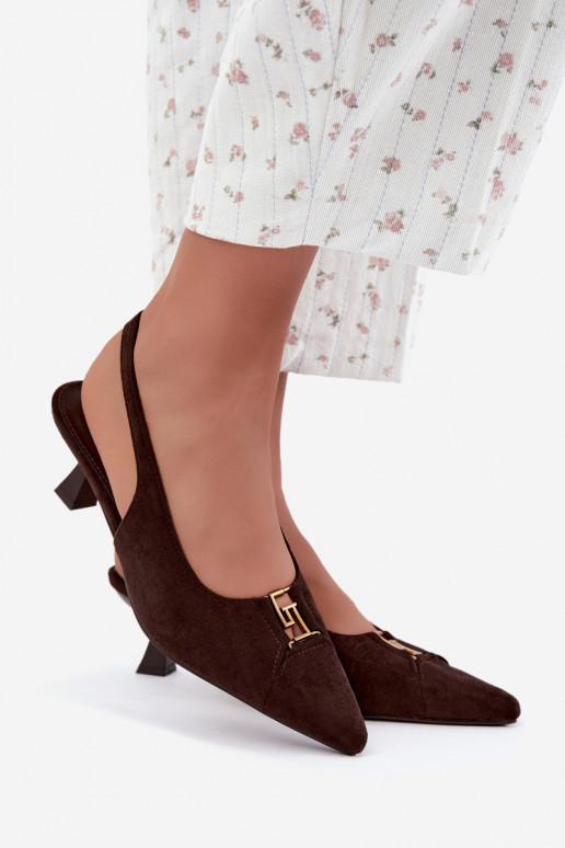 Absatzsandalen mit offenem Absatz und dekorativen Details in Schokoladenfarbe Gilly