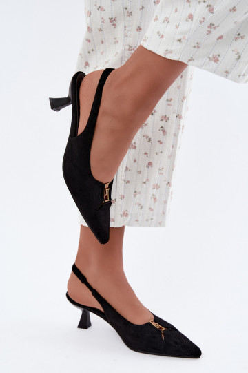Absatzsandalen mit offenem Absatz und dekorativen Details in schwarzer Farbe Gilly