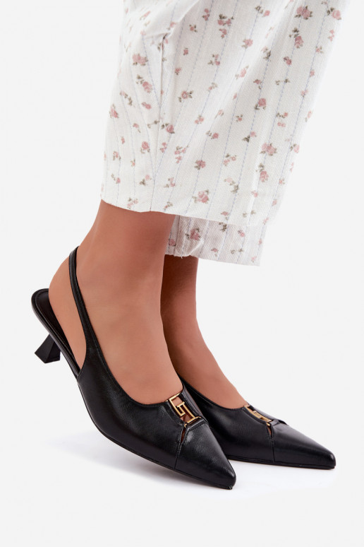 Absatzsandalen mit offenem Absatz und dekorativen Details aus schwarzem Kunstleder Gilly