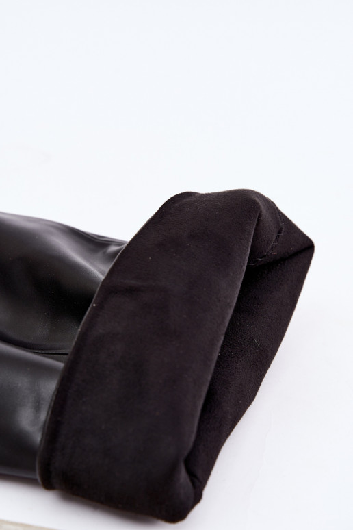 Über-Knie-Absatzstiefel mit Riemen und Schnallen in schwarzer Farbe Tai turibel