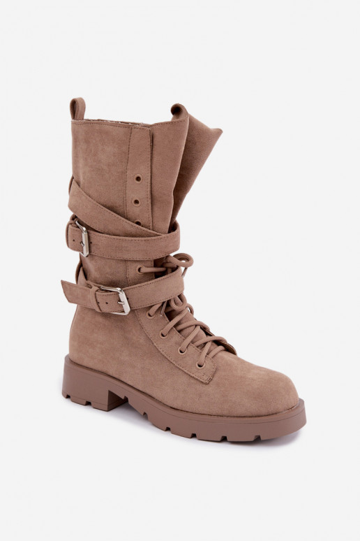 sich Zuarm laufen Arbeitsstiefeletten mit Schnallen Beige Patsy
