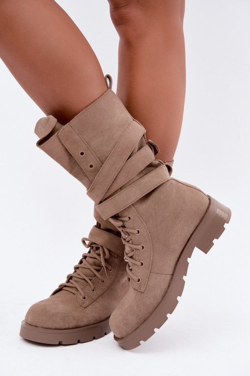sich Zuarm laufen Arbeitsstiefeletten mit Schnallen Beige Patsy