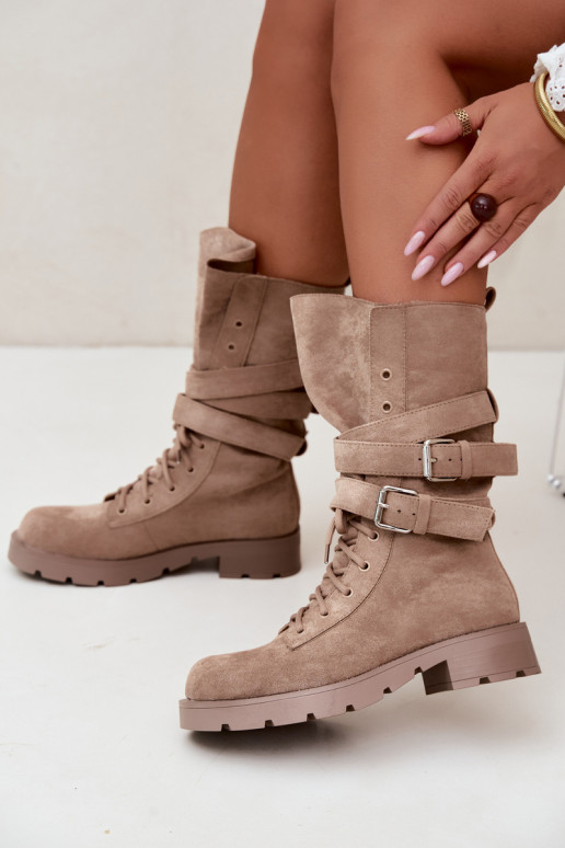 sich Zuarm laufen Arbeitsstiefeletten mit Schnallen Beige Patsy