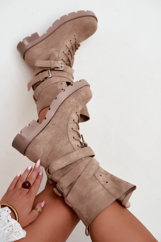 sich Zuarm laufen Arbeitsstiefeletten mit Schnallen Beige Patsy