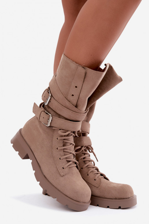sich Zuarm laufen Arbeitsstiefeletten mit Schnallen Beige Patsy