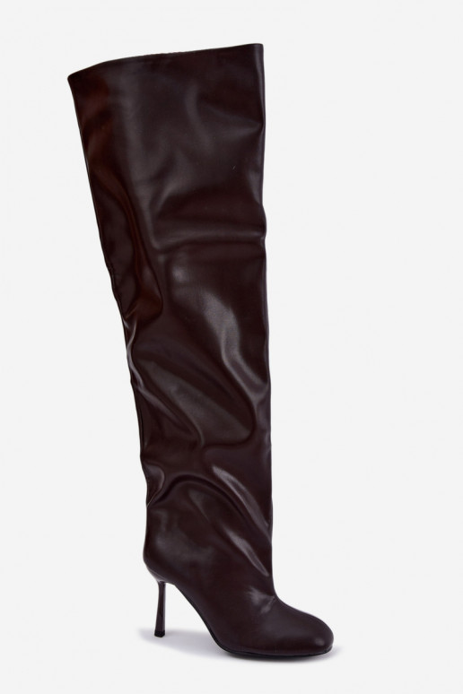 Damenstiefel bis zum Knie mit dünnen Absätzen in Schokoladenfarbe Galena