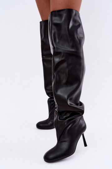 Damenstiefel bis zum Knie mit dünnen Absätzen in schwarzer Farbe Galena