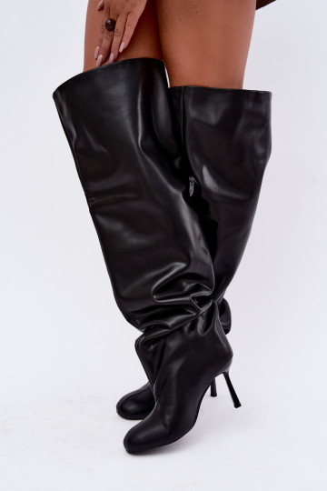Damenstiefel bis zum Knie mit dünnen Absätzen in schwarzer Farbe Galena 2
