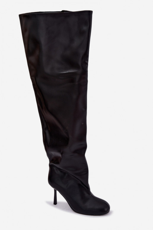 Damenstiefel bis zum Knie mit dünnen Absätzen in schwarzer Farbe Galena