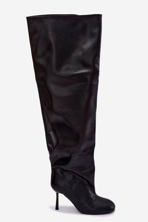 Damenstiefel bis zum Knie mit dünnen Absätzen in schwarzer Farbe Galena