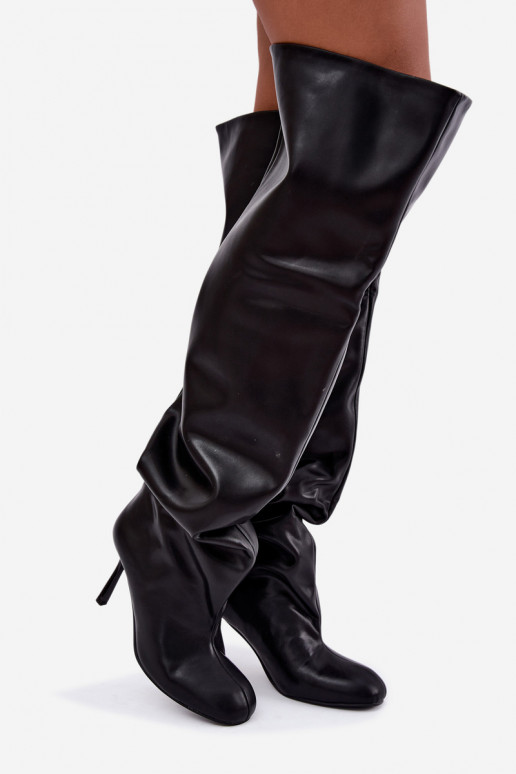 Damenstiefel bis zum Knie mit dünnen Absätzen in schwarzer Farbe Galena