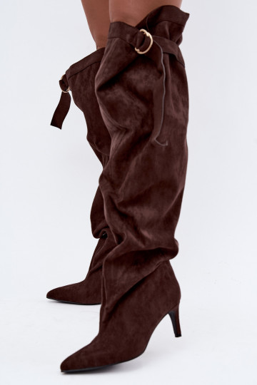 Schlüpfschuhe für Damen bis zum Knie mit Absätzen in Schokoladenfarbe Rosena