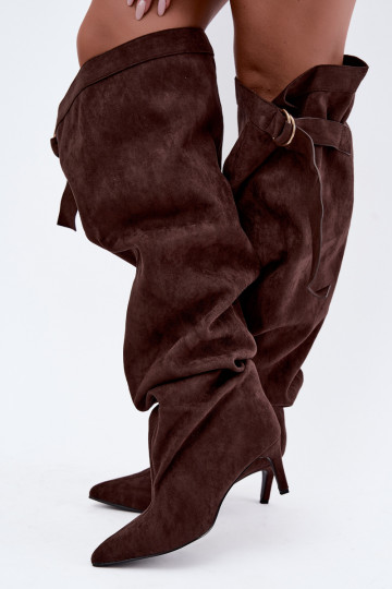 Schlüpfschuhe für Damen bis zum Knie mit Absätzen in Schokoladenfarbe Rosena 2