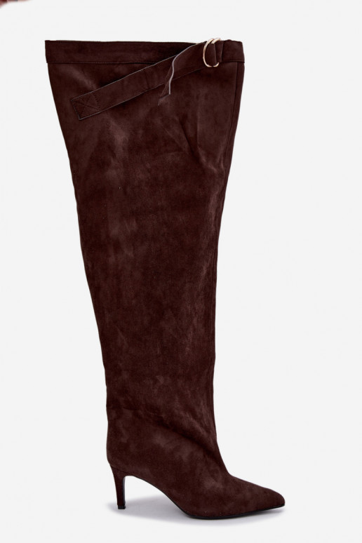 Schlüpfschuhe für Damen bis zum Knie mit Absätzen in Schokoladenfarbe Rosena