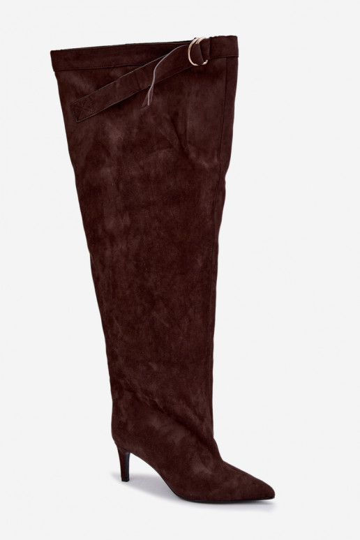 Schlüpfschuhe für Damen bis zum Knie mit Absätzen in Schokoladenfarbe Rosena