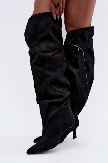 Schlüpfschuhe für Damen bis zum Knie mit Absätzen in schwarzer Farbe Rosena