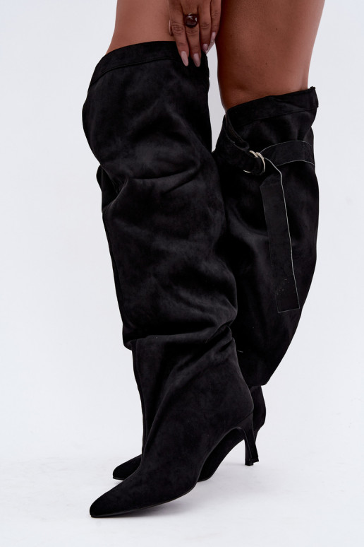 Schlüpfschuhe für Damen bis zum Knie mit Absätzen in schwarzer Farbe Rosena