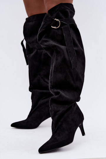 Schlüpfschuhe für Damen bis zum Knie mit Absätzen in schwarzer Farbe Rosena 2