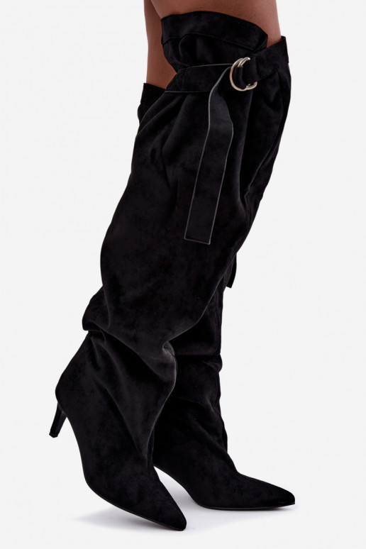 Schlüpfschuhe für Damen bis zum Knie mit Absätzen in schwarzer Farbe Rosena