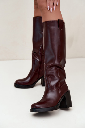 gefütterte Damenstiefel bis zum Knie mit Absätzen in Bordeauxfarbe Feresa 2