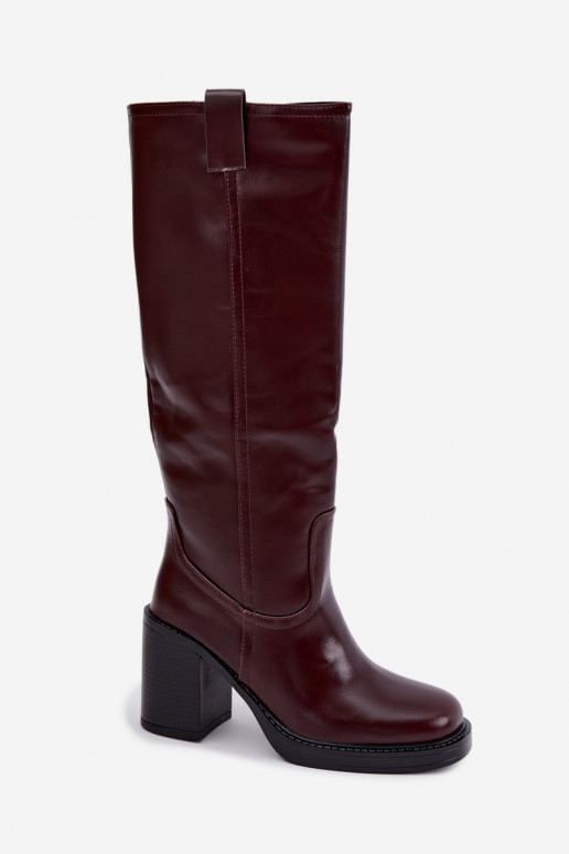 gefütterte Damenstiefel bis zum Knie mit Absätzen in Bordeauxfarbe Feresa