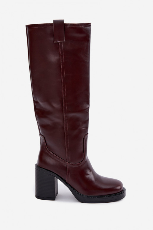 gefütterte Damenstiefel bis zum Knie mit Absätzen in Bordeauxfarbe Feresa
