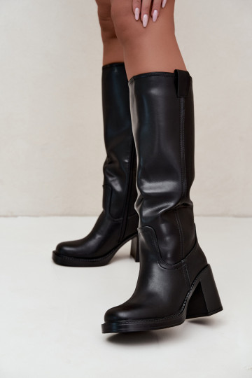 gefütterte Damenstiefel bis zum Knie mit Absätzen in schwarzer Farbe Feresa 2