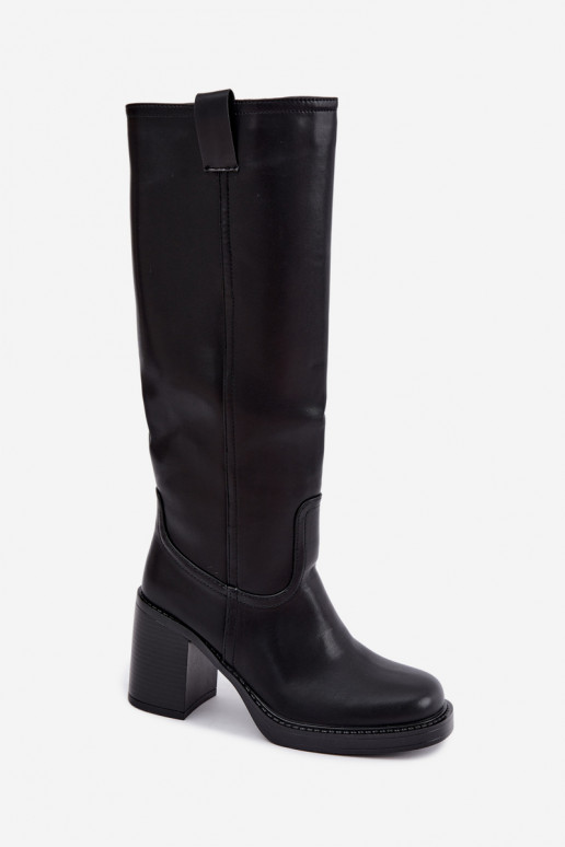 gefütterte Damenstiefel bis zum Knie mit Absätzen in schwarzer Farbe Feresa