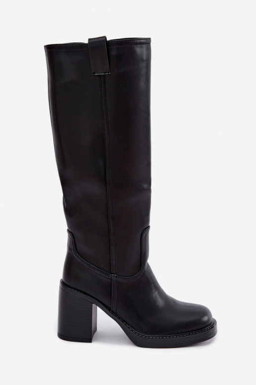 gefütterte Damenstiefel bis zum Knie mit Absätzen in schwarzer Farbe Feresa