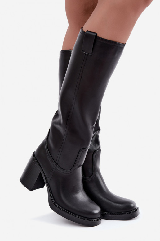gefütterte Damenstiefel bis zum Knie mit Absätzen in schwarzer Farbe Feresa