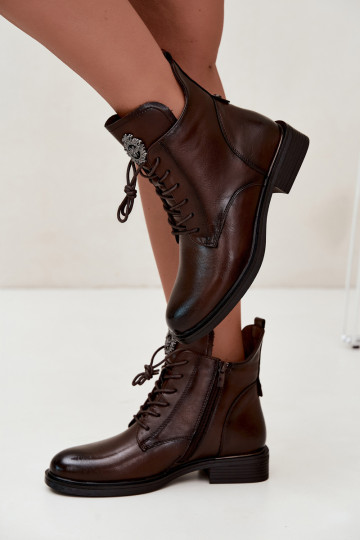 Leonise gefütterte schokoladenbraune Stiefeletten mit breiten Absätzen und Ornamenten 2