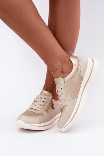 Oselia Leder-Sneaker mit dekorativem Reißverschluss in gold-beige